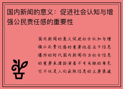 国内新闻的意义：促进社会认知与增强公民责任感的重要性